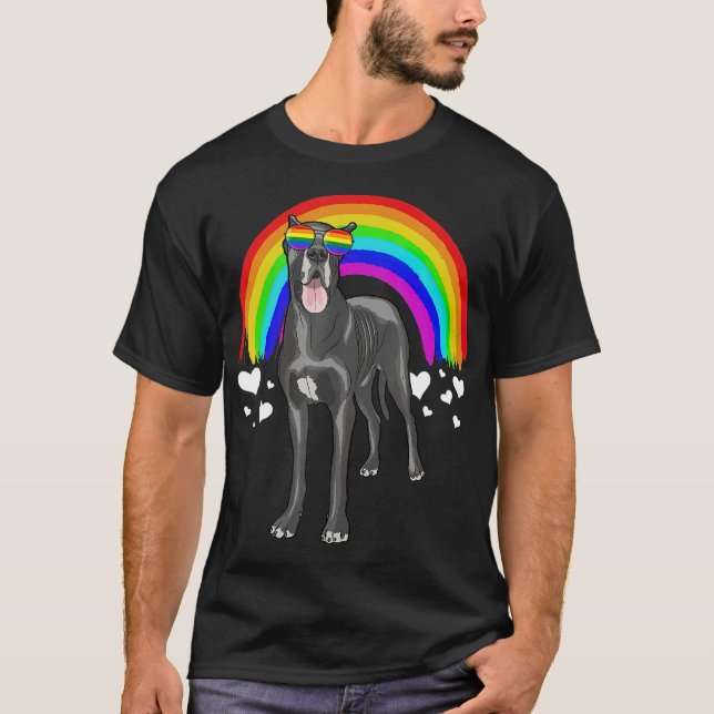 Camiseta Grande Dane Rainbow Óculos Sunglass Orgulho gay LG (Frente)