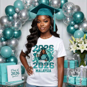 Camiseta Grande Energia de Graduada 2026 Garota Negra Glam