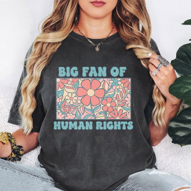 Camiseta Grande Fã do Design Retro de Flores dos Direitos H (Criador carregado)