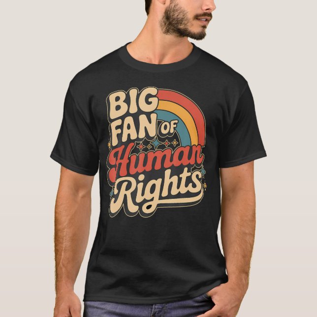 Camiseta Grande Fã Dos Direitos Humanos Arco-Íris Retrô (Frente)