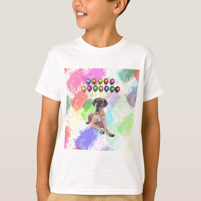 Camiseta Grande Feliz ano novo de desejo de cão (Frente)