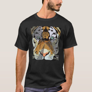 Camiseta Grande gato Tigre com linhas geométricas em cores