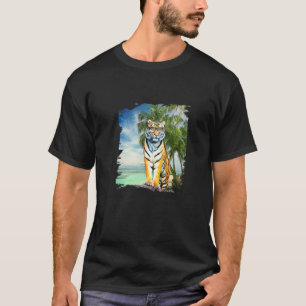 Camiseta Grande Gato Tigre Vestindo Óculos De Sol Na Praia
