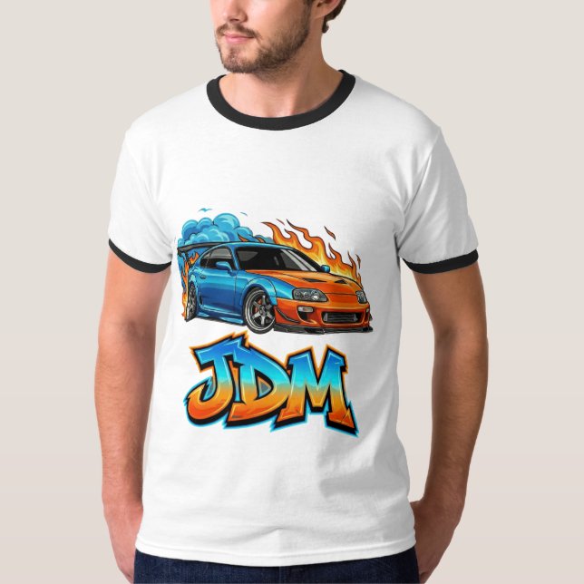 Camiseta Grande Gráfico de Carro de Drift de Rua JDM em Cha (Frente)