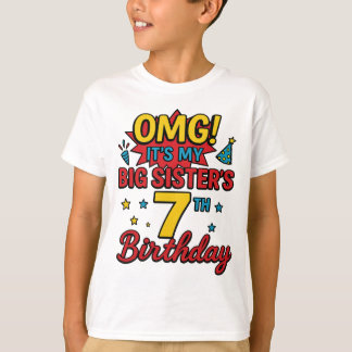 Camiseta Grande Irmã 7º Aniversário Cute Rainbow Diversão 7