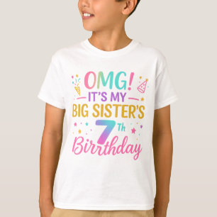 Camiseta Grande Irmã 7º Aniversário Lindo Arco-íris Diverti