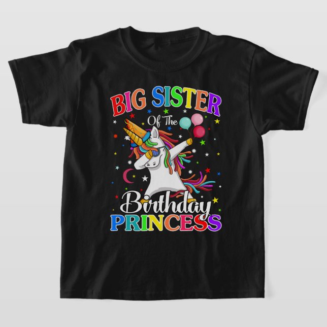 Camiseta Grande Irmã Da Princesa De Aniversário Unicórn (Postura )