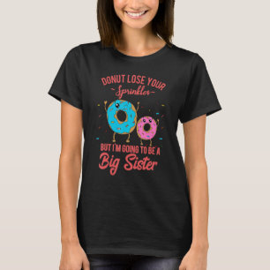 Camiseta Grande Irmã Gravidez Anúncio Rosquinha Azul Rosa
