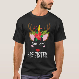 Camiseta Grande Irmã Unicorn Face Reindeer Flower Natal
