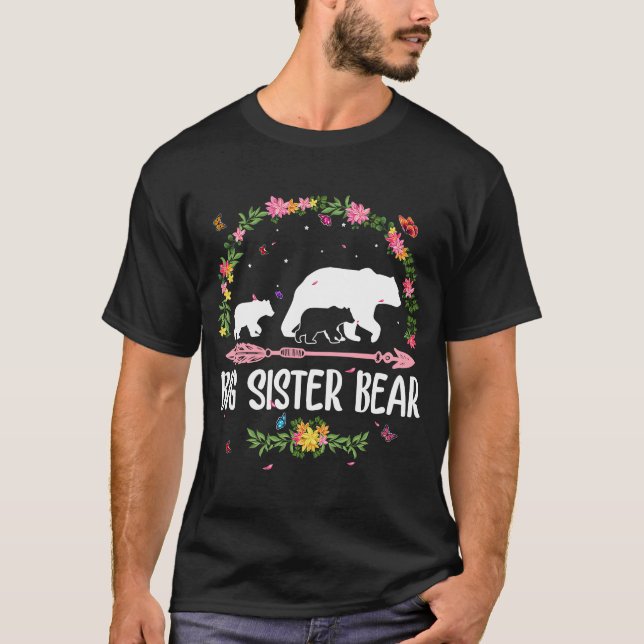 Camiseta Grande Irmã Urso Flor Correspondente Mãe do Urso F (Frente)