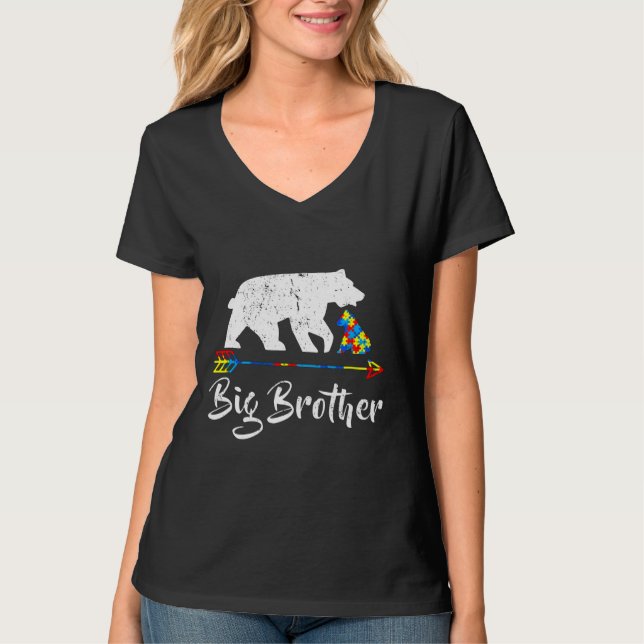 Camiseta Grande Irmão Urso Autismo Consciência Orgulhosa Au (Frente)