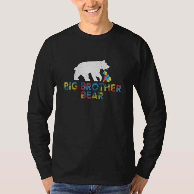Camiseta Grande Irmão Urso Autismo Consciência Orgulhosa Au (Frente)