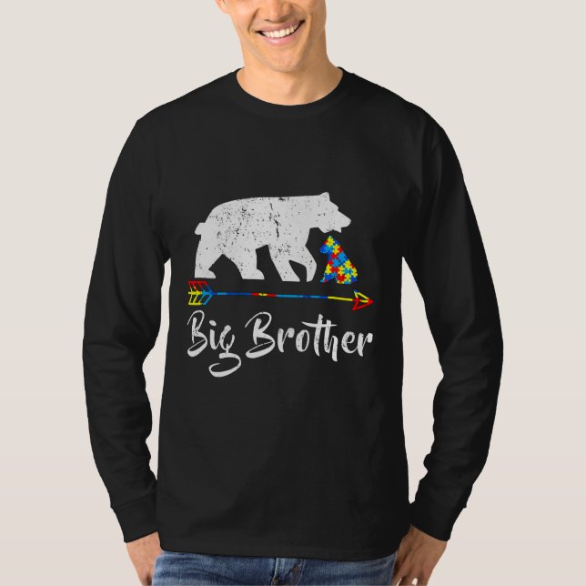 Camiseta Grande Irmão Urso Autismo Consciência Orgulhosa Au (Frente)