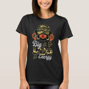 Camiseta Grande Leão Energia Mulher Negra Camuflagem Astrol