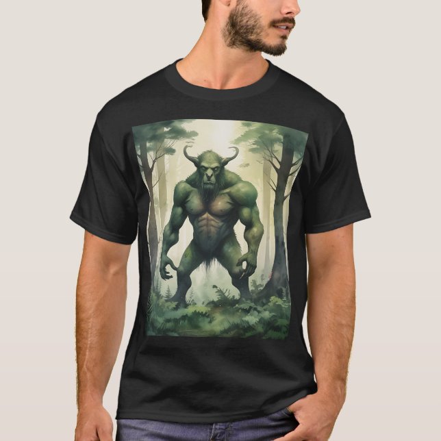 Camiseta grande ogro verde na floresta, personagem monstro (Frente)