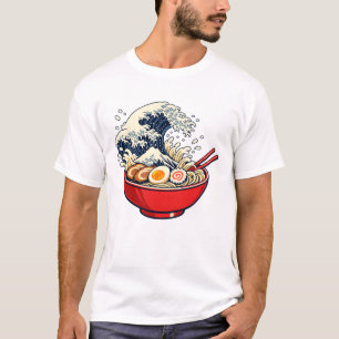 Camiseta Grande Onda fora de Kanagawa Ramen Japonês Vintage