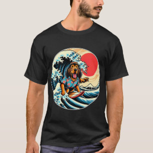 Camiseta Grande Onda Kanagawa Cão Bloodhound Surfando