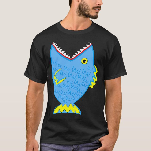 Camiseta Grande peixe azul dentuço (Frente)