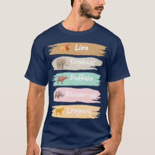 Camiseta Grandes Cinco Animais Safari Pincel de Pastel