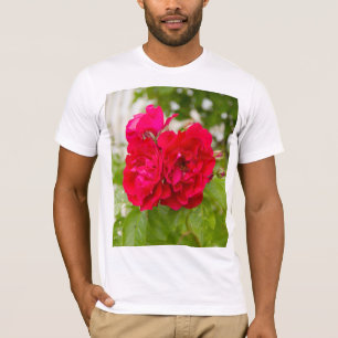 Camiseta Grandes rosas vermelhas no jardim