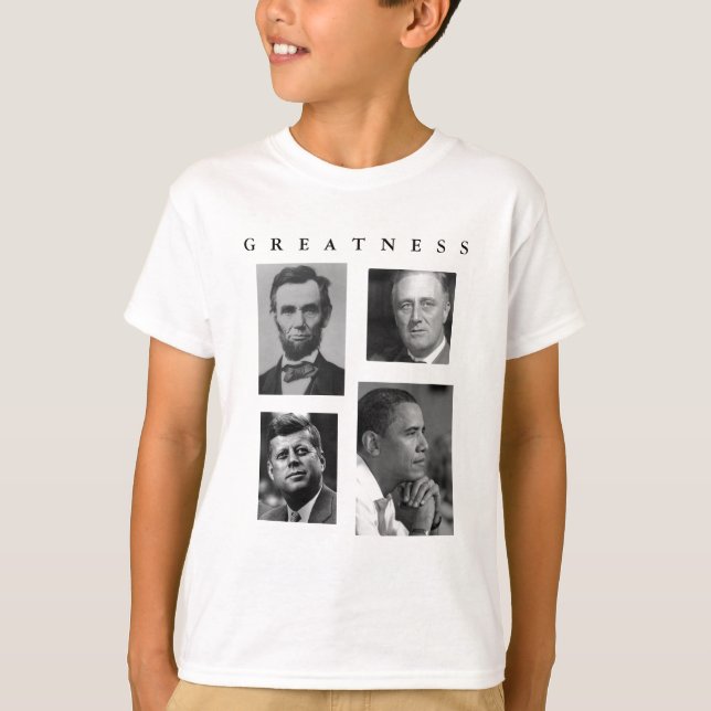 Camiseta GRANDEZA Lincoln FDR JFK Obama de Obama - MIÚDOS (Frente)