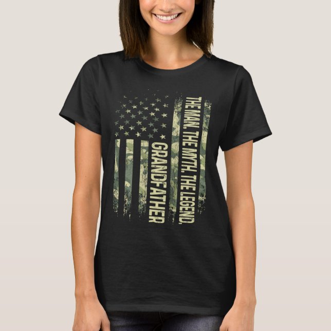 Camiseta Grandfather Man Myth Legend Camo American Flag Fat (Frente)