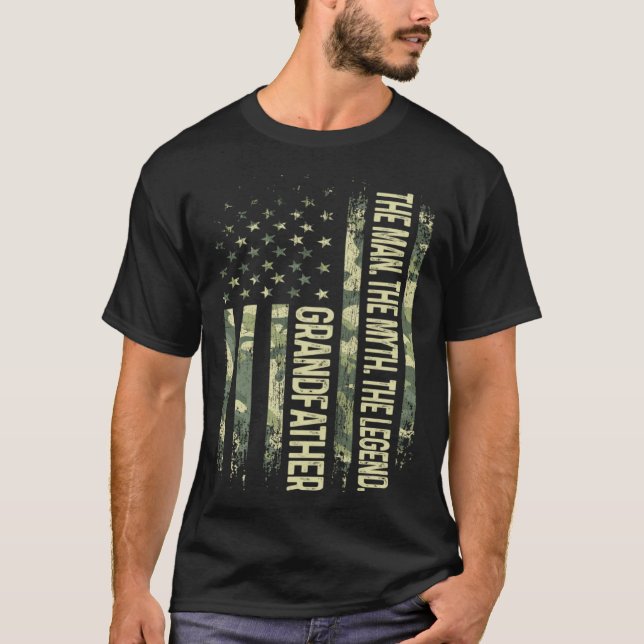 Camiseta Grandfather Man Myth Legend Camo American Flag Fat (Frente)