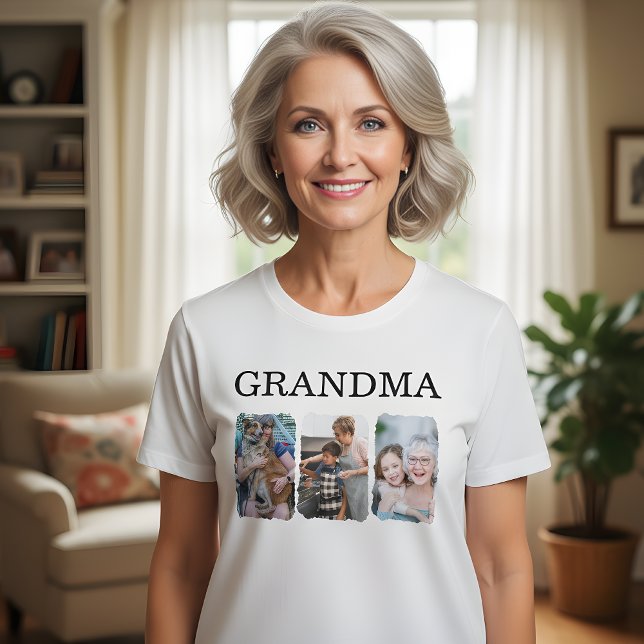 Camiseta Grandma 3 Photos Collage Tee, Personalized Family (Criador carregado)