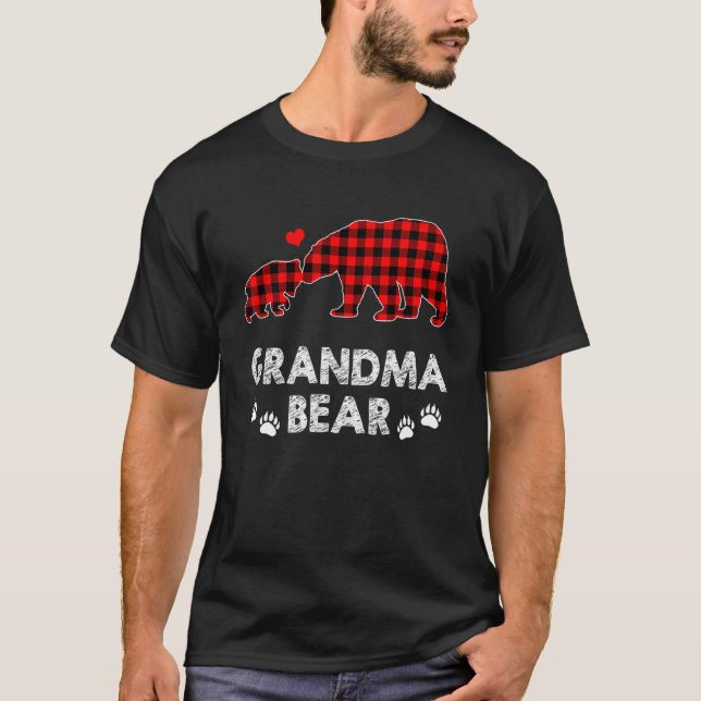 Camiseta Grandma Bear Women Red Plaid Christmas Pajama Fami (Frente)