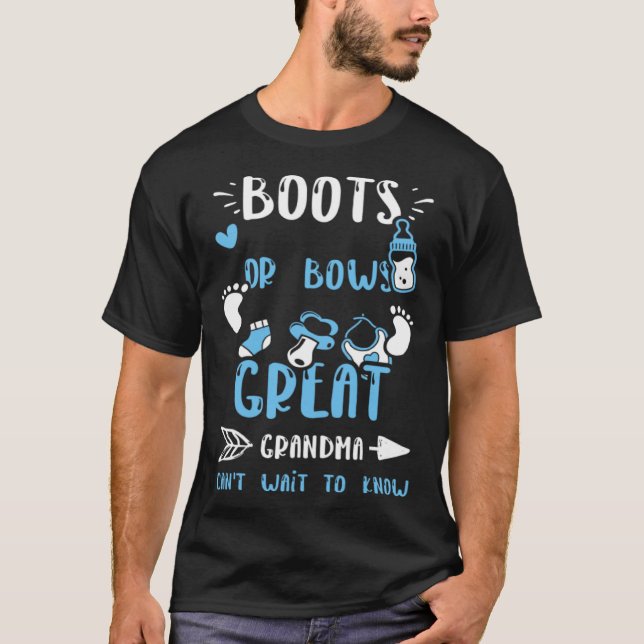 Camiseta Grandma Boots Or Bows Great Grandma Can't Wait  Ba (Frente)