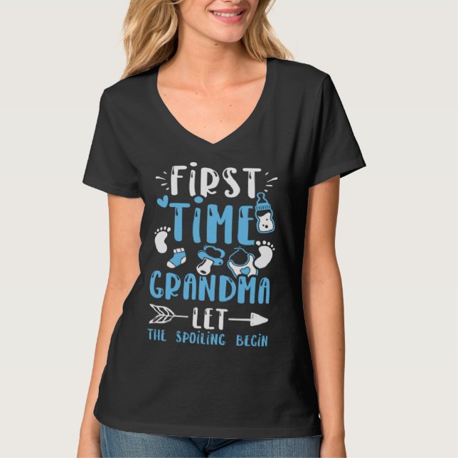 Camiseta Grandma First Time Grandma Let The Spoiling Beg  B (Frente)