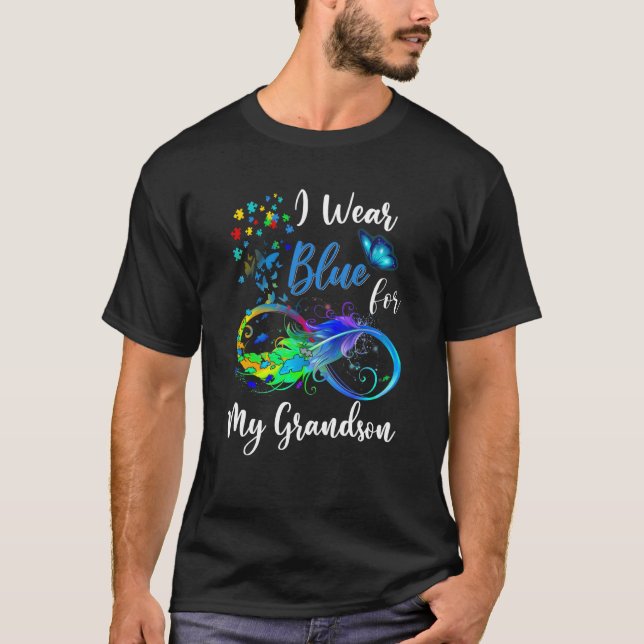 Camiseta Grandma Grandpa I Wear Blue For My Grandson Autism (Frente)