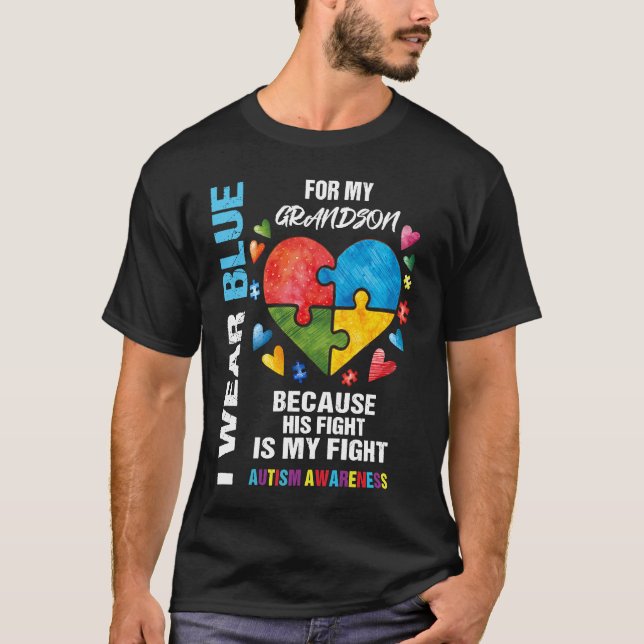 Camiseta Grandma Grandpa I Wear Blue For My Grandson Autism (Frente)
