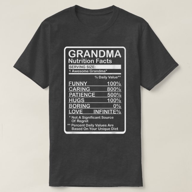 Camiseta Grandma Nutrition Facts  (Frente do Design)