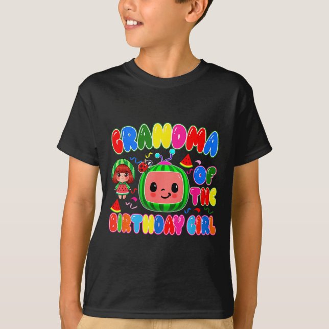 Camiseta Grandma Of The Birthday Girl Melon Family Matching (Frente)