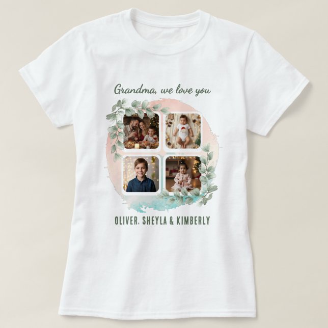 Camiseta Grandma we love you 6 Photo Collage Eucalyptus (Frente do Design)