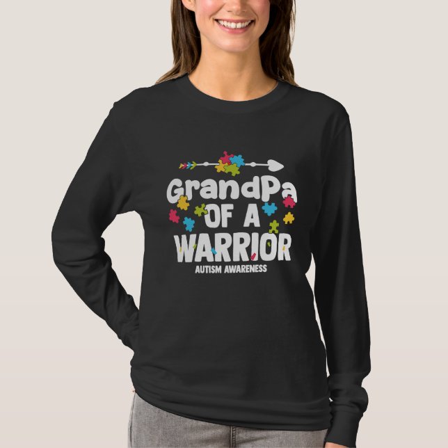 Camiseta GrandPa of a Warriors Autism Family Puzzle Awarene (Frente)