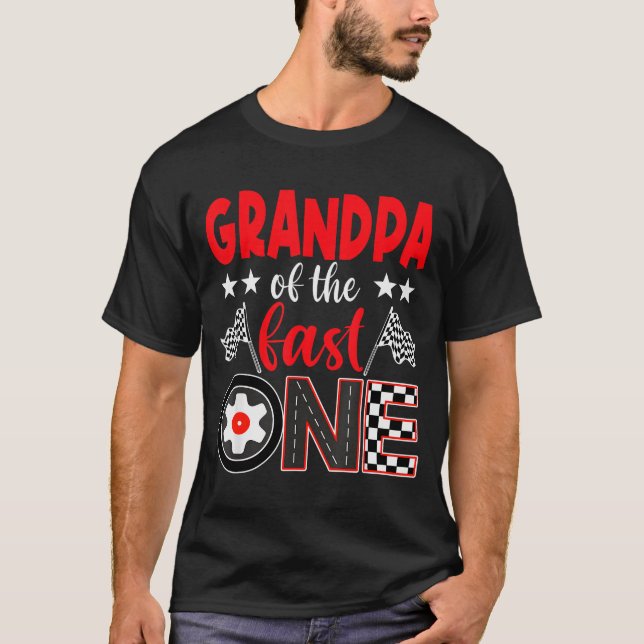 Camiseta Grandpa Of The Fast One Birthday 1st Race Car Fami (Frente)