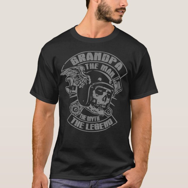 Camiseta Grandpa The Man The Myth The Legend Skull Biker (Frente)