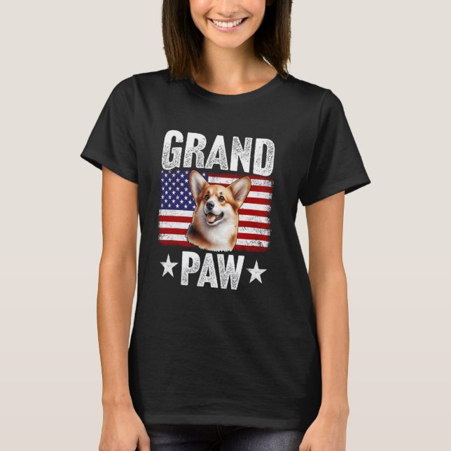 Camiseta Grandpaw Corgi Grandpa Dia de os pais EUA Bandeira (Frente)