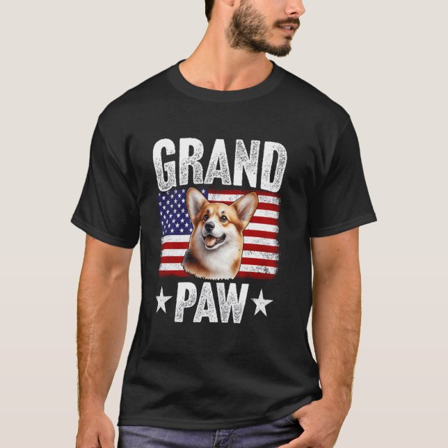 Camiseta Grandpaw Corgi Grandpa Dia de os pais EUA Bandeira (Frente)