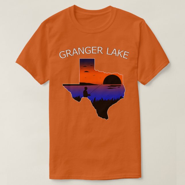 Camiseta Granger Lake Texas Pescador pescando no Sunset TX (Frente do Design)