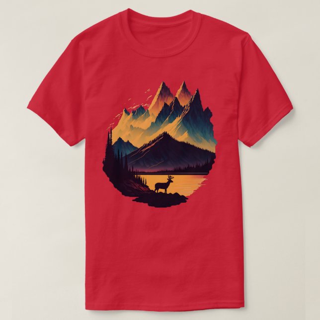 Camiseta Granizo Branco Buck Sunset Mountain (Frente do Design)