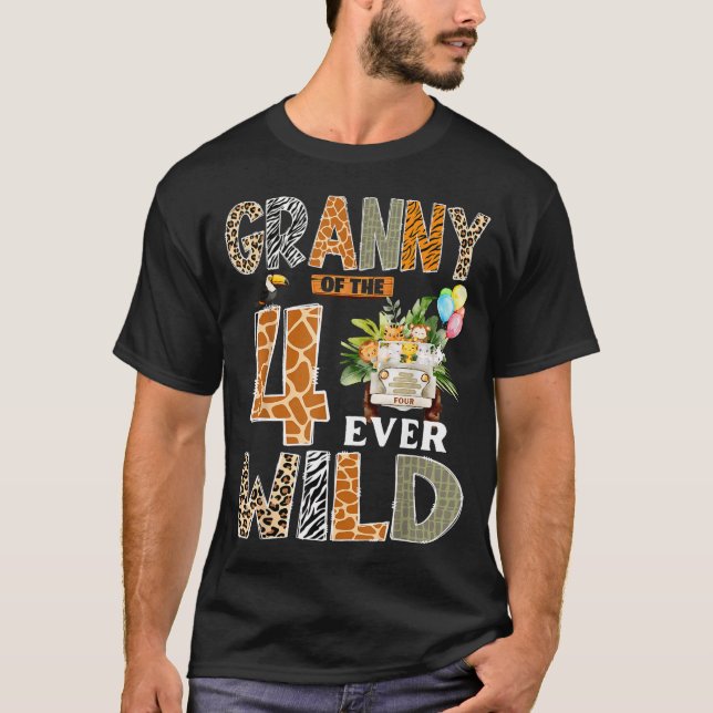 Camiseta Granny Of The Four Ever Wild Safari 4th Birthday B (Frente)