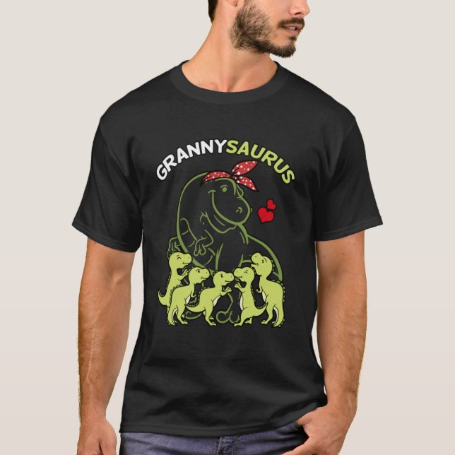 Camiseta Grannysaurus Granny 5 Crianças Dinossauro Dia de a (Frente)