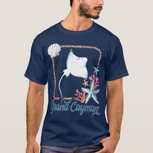 Camiseta Granulado das Ilhas Caimão-Tartaruga Atum-Arrasto  (Frente)