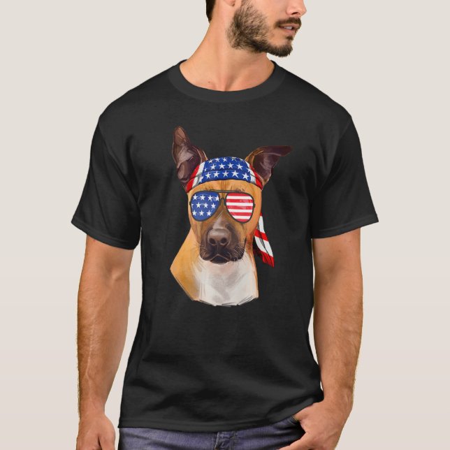 Camiseta Graphic Amstaff American Flag Dog 4 de julho nos E (Frente)