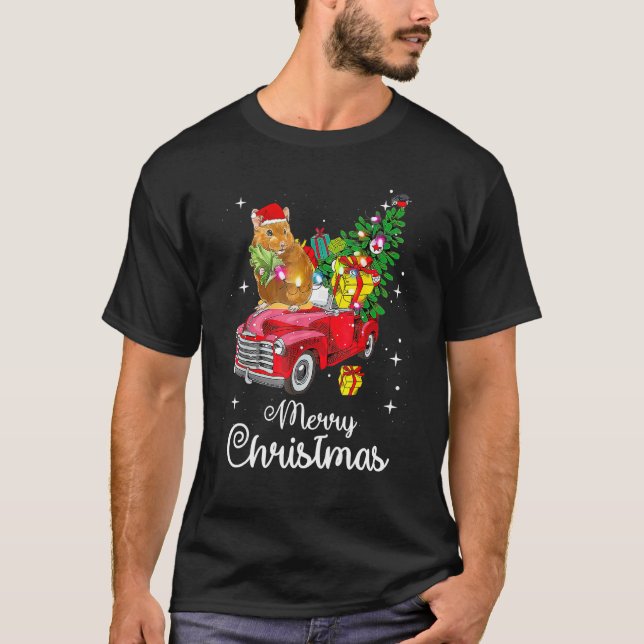 Camiseta Graphic Truck Santa Hamster Xmas Tree Pajama  Chri (Frente)
