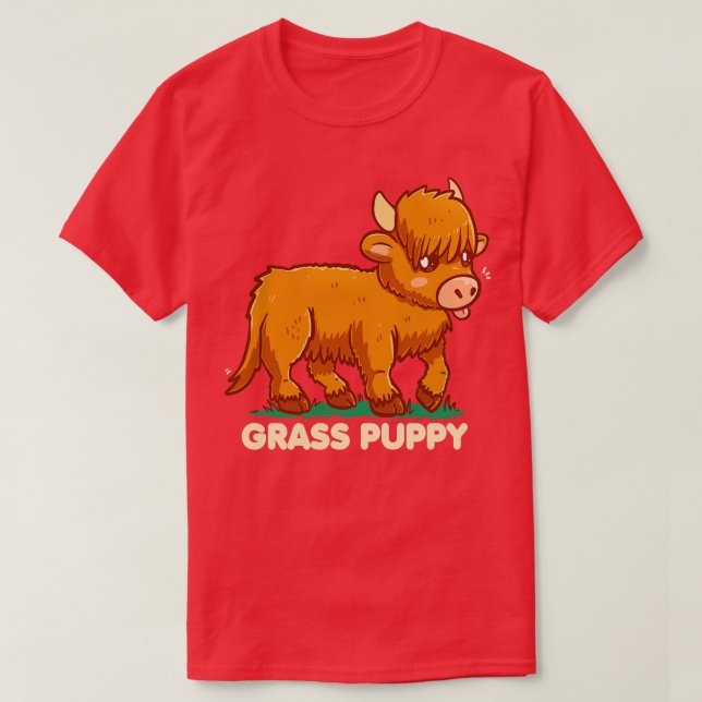 Camiseta Grass Puppy Scottish Highland Cow (Frente do Design)