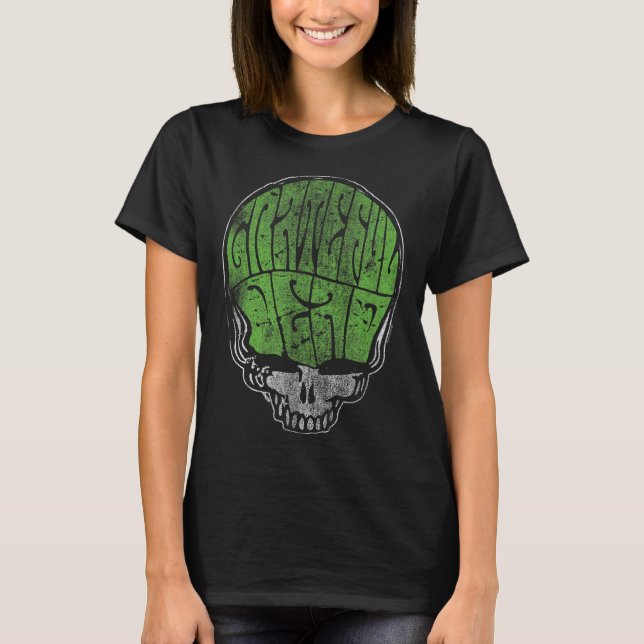 Camiseta Grateful Dead Psychedelic Green Stealie Skull Vint (Frente)
